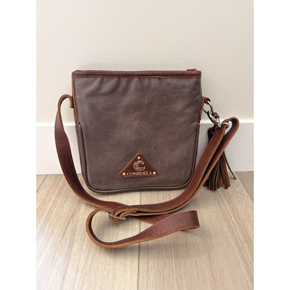 Consuela Vintage Y2K Crossbody Bag Grey Brown Tassel Aztec Lined Discontinued